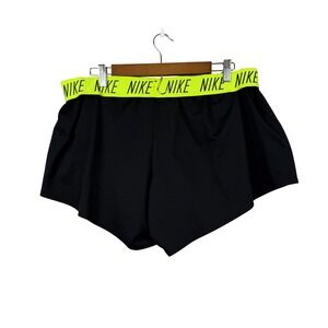 Nike Dri-FIT Shorts Womens 1X Black Neon Yellow Running Athletic Activewear